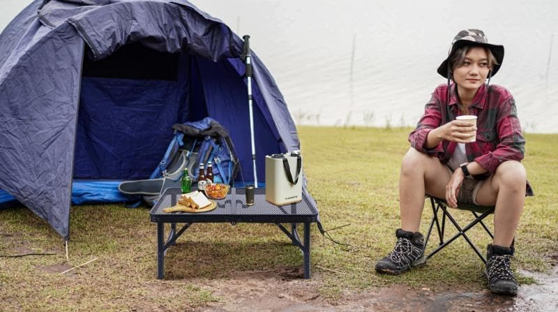 Table for Grill, Outdoor Table, Camping Table, Outdoor Cooking Table, Picnic Tables, Card Table Adjustable Height, Mesh Bag, Carry Handle (47.3” x 23.7“ x 14.7”/24.2“ Black)