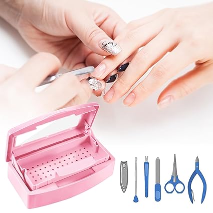 Esterilizador para herramientas de uñas, bandeja de esterilización BUCICE para pinzas, suministros para uñas, peluquería, artículos imprescindibles para tecnología de uñas, rosa 