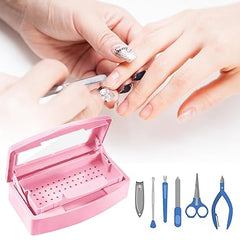 Esterilizador para herramientas de uñas, bandeja de esterilización BUCICE para pinzas, suministros para uñas, peluquería, artículos imprescindibles para tecnología de uñas, rosa 