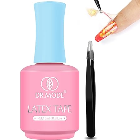 DRMODE Látex líquido para uñas, látex líquido de secado rápido, barrera de esmalte de uñas, cinta de látex, protector de cutículas para dedos, pintura de uñas con pinzas para varios arte de uñas 