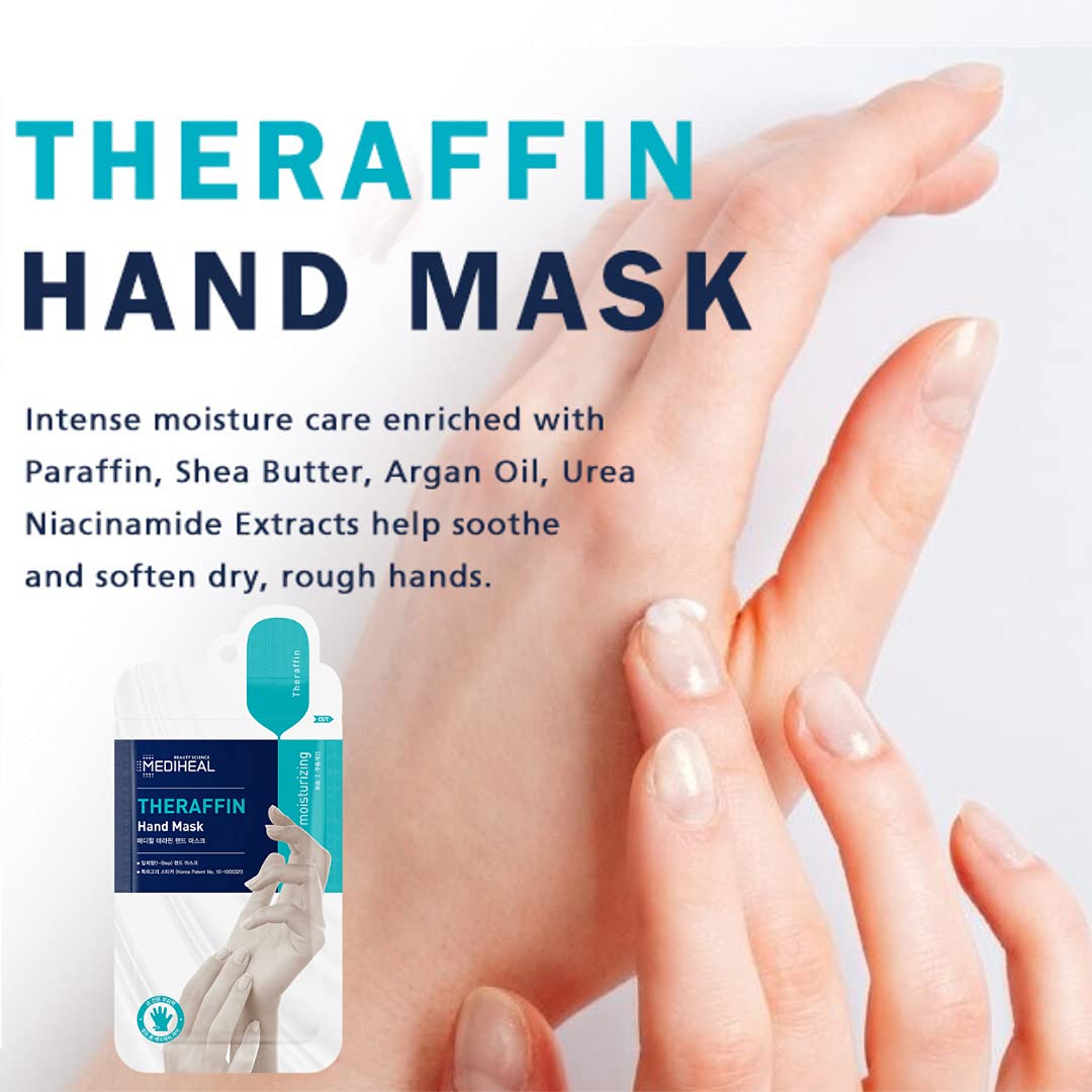 Mediheal Theraffin Handmaske 10 Paar, Peeling-Handschuh mit Sheabutter, Arganöl und Ceramid, Tiefenpeeling-Handschuhe zur Reparatur rissiger Hände und sofortige Feuchtigkeitsversorgung 