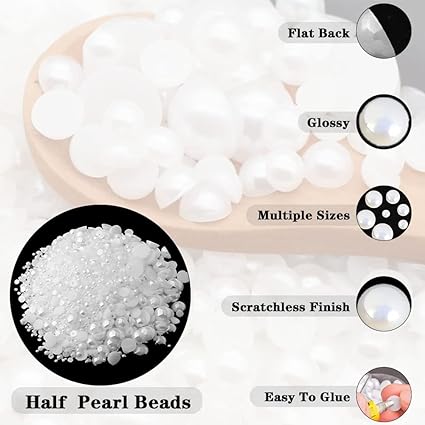 5800Pcs Half Pearls for Crafts, Flatback Pearls for Artwork Making, DIY Rhinestones Accessory Nail Art, Face Gems Jewels Flat Back Craft Pearls for Artist Creative - White