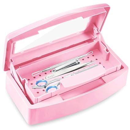 Esterilizador para herramientas de uñas, bandeja de esterilización BUCICE para pinzas, suministros para uñas, peluquería, artículos imprescindibles para tecnología de uñas, rosa 