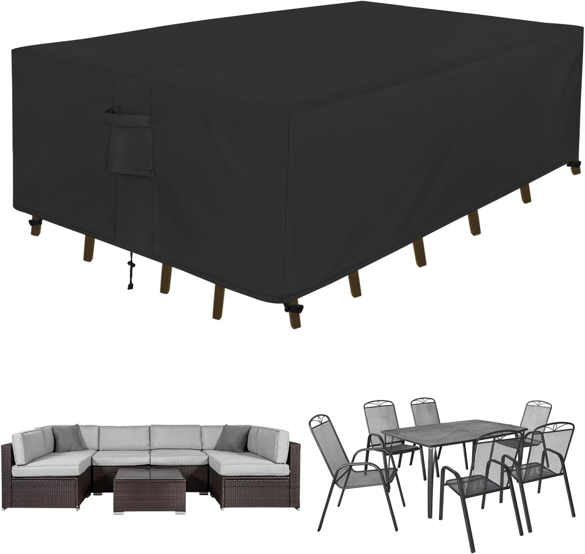 Rectangle Patio Furniture Cover Waterproof Outdoor Dining Table and Chair Cover Anti-UV Outside Sectional Sofa Set Covers (110"L x 84"W x 28"H, Black)