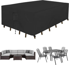 Rectangle Patio Furniture Cover Waterproof Outdoor Dining Table and Chair Cover Anti-UV Outside Sectional Sofa Set Covers (110"L x 84"W x 28"H, Black)