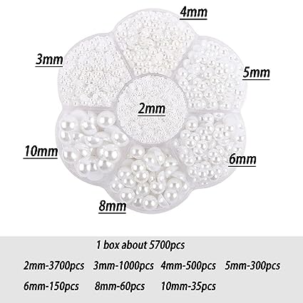 5800Pcs Half Pearls for Crafts, Flatback Pearls for Artwork Making, DIY Rhinestones Accessory Nail Art, Face Gems Jewels Flat Back Craft Pearls for Artist Creative - White