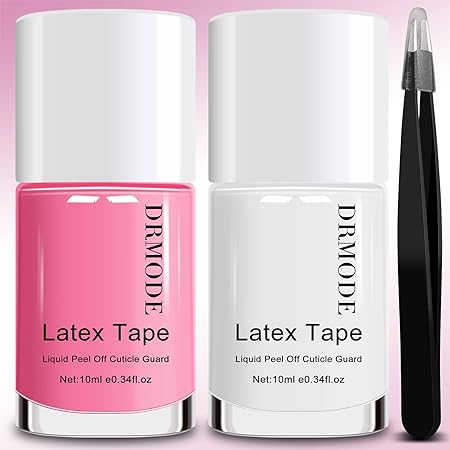 Látex líquido para uñas, DRMODE Cinta de látex para uñas, barrera de esmalte de uñas de secado rápido, protector de cutículas de uñas para dedos, estampado de uñas con pinzas para arte de uñas 