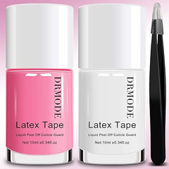 Látex líquido para uñas, DRMODE Cinta de látex para uñas, barrera de esmalte de uñas de secado rápido, protector de cutículas de uñas para dedos, estampado de uñas con pinzas para arte de uñas 