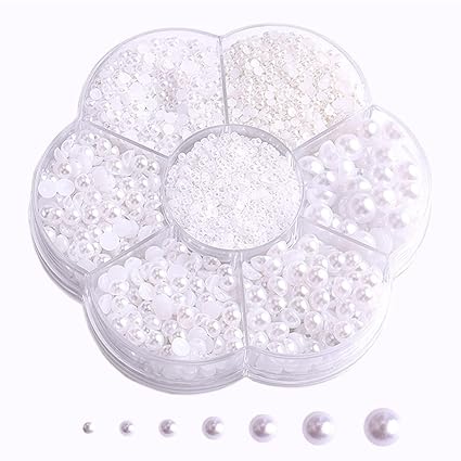 5800 piezas de medias perlas para manualidades, perlas planas para hacer obras de arte, accesorios de diamantes de imitación para manualidades, joyas de cara, perlas artesanales con parte trasera plana para artistas creativos, color blanco 