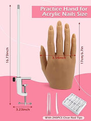 LIONVISON Mano de práctica para uñas acrílicas, práctica de manos de uñas de silicona, dedos flexibles, mano de entrenamiento falsa, manos de maniquí falsas para práctica de uñas, kit de modelo de mano para suministros de uñas, manicura principiantes 