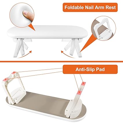 Diesisa Nagelarmauflage, faltbare Nagelhandauflage aus PU-Leder für die Maniküre, mit weicher Nagelmatte für den Tisch, weiche Handauflage für Acrylnägel/Nagelhandkissen für die Verwendung im Maniküresalon – Weiß 