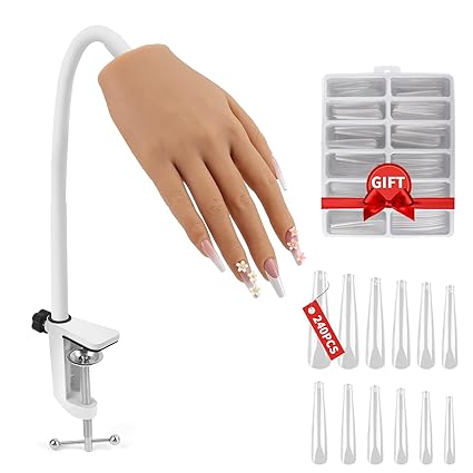 LIONVISON Mano de práctica para uñas acrílicas, práctica de manos de uñas de silicona, dedos flexibles, mano de entrenamiento falsa, manos de maniquí falsas para práctica de uñas, kit de modelo de mano para suministros de uñas, manicura principiantes 