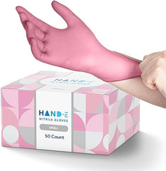 Guantes desechables de nitrilo rosa Hand-E Touch: esteticista, técnico de uñas, tinte para el cabello y estilista, guantes de limpieza