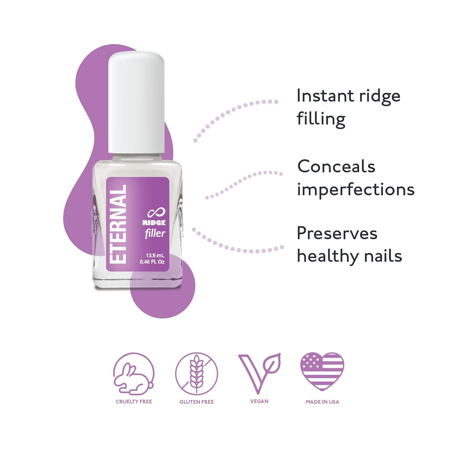 Eternal Ridge Filler Base Coat Nagellack – 13,5 ml klare Nagelgrundierungsbehandlung – Ridge Filler Base Coat-Verstärker für Nagelstärke und Reparatur von harten, dünnen, trockenen und gefurchten Fingernägeln – 1 Einheit 