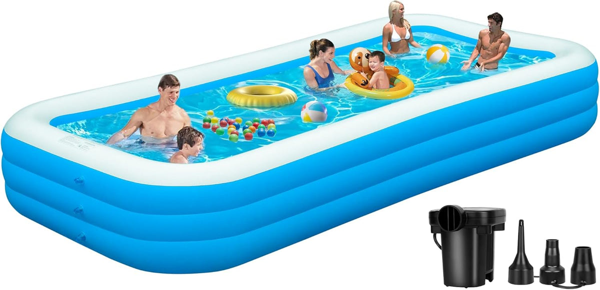 Large Inflatable Pool, 130" x 72" x 22" Oversized Blow Up Pool for Adult with Pump, Thickened Full Size Swimming Pool for Summer Water Party, Family, Backyard, Garden, Outdoor (Light Blue)