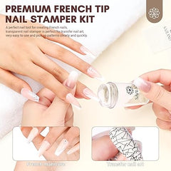 Saviland French-Tip-Nagelstempel – 14-teiliges French-Tip-Nagelwerkzeug mit austauschbarem Stempelkopf, klares Silikon-Nagelstempel-Set, French-Nagelstempel mit Schabern für French-Maniküre, Heim-DIY-Nagelkunstsalon