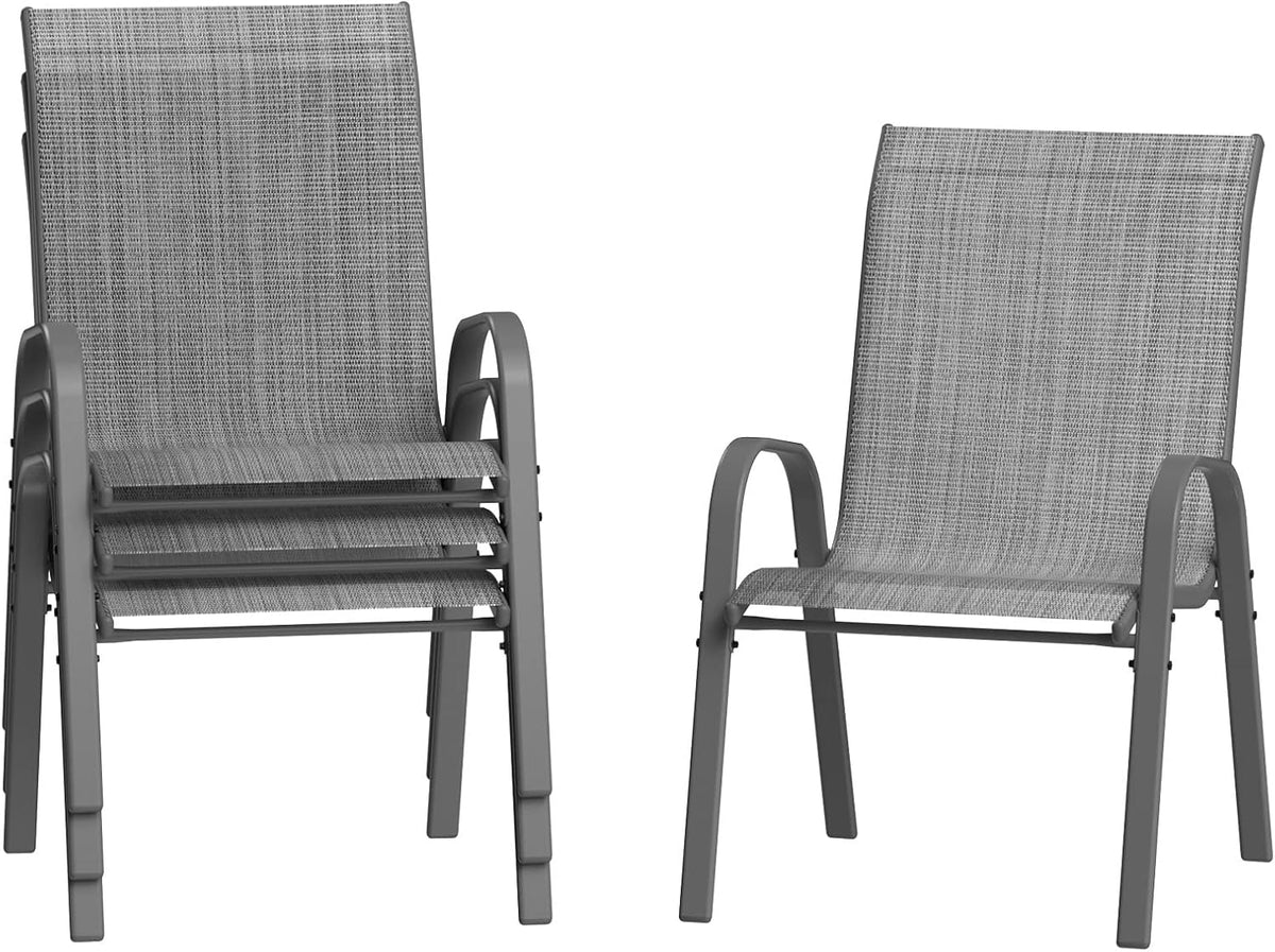 Patio Chairs Set of 4, Breathable Garden Outdoor Furniture for Backyard Deck,Outdoor Stackable Dining Chairs for All Weather, Dark Grey