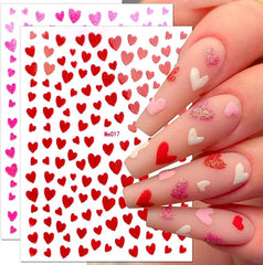 10 Sheets Heart Nail Stickers Glitter Shiny Love Nail Decals 3D Self Adhesive Nail Art Stickers Glitter Powder Effect Valentine's Day Hearts Designs DIY Valentines Manicure Decorations Accessories