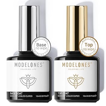 modelones Gel Top Base Coat Set 2 piezas esmalte de uñas de gel sin limpiar gel transparente capa superior lámpara de uñas necesita larga duración brillante 0.3 fl oz regalos para mujeres 