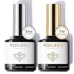 modelones Gel Top Base Coat Set 2 piezas esmalte de uñas de gel sin limpiar gel transparente capa superior lámpara de uñas necesita larga duración brillante 0.3 fl oz regalos para mujeres 