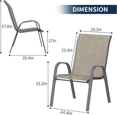 Patio Chairs Set of 4, Outdoor Stackable Dining Chairs for All Weather, Breathable Garden Outdoor Furniture for Backyard Deck, Brown