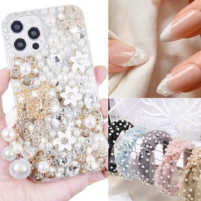 Nail Half Pearls for Crafts Nails Art, 2800pcs Mixd Sizes White Flat Back Pearl Half Round Pearls Beads AB Round Flatback Imitation Half Pearls Bead Loose Beads Gem for DIY Crafts Nail Art Making