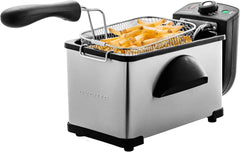 Electric Deep Fryer 2 Liter Capacity, 1500 Watt Lid with Viewing Window and Odor Filter, Adjustable Temperature, Removable Frying Basket and Easy to Clean Stainless Steel Body, Silver FDM2201BR