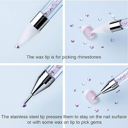 2 Pieces Rhinestone Picker Dotting Pen, Dual-ended Rhinestone Gems Crystals Studs Picker Wax Pencil Pen Crystal Beads Handle Manicure Nail Art DIY Decoration Tool (Pink Purple)