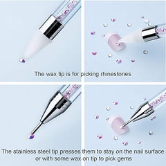 2 Stück Strass-Picker Punktierstift, Dual-Ended Strass Edelsteine ​​Kristalle Ohrstecker Picker Wachsstift Stift Kristallperlen Griff Maniküre Nail Art DIY Dekorationswerkzeug (Rosa Lila) 