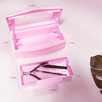 LXIANGN Nagelkunst-Werkzeug-Sterilisator-Tablett, saubere Sterilisationsbox aus Kunststoff, Aufbewahrungsorganisator für Nägel, Pinzetten, Friseursalon, Spa und Cutter-Maniküre-Ausrüstung (Rosa) 