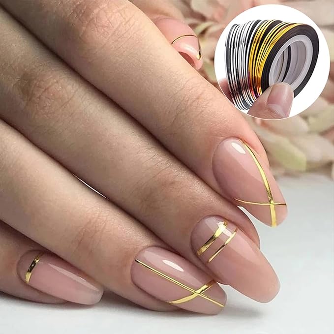 20 piezas Glitter Gold Silver Nail Art Striping Tape Line Shiny Matte Nail Art Decoración Tiras Autoadhesivas Tiras DIY Nail 3D Tips Manicura Herramientas Rollos (1 mm) 