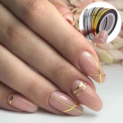 20 Pcs Glitter Gold Silver Nail Art Striping Tape Line Shiny Matte Nail Art Decoration Strips Self Adhesive Decals Strips DIY Nail 3D Tips Manicure Tools Rolls (1mm)