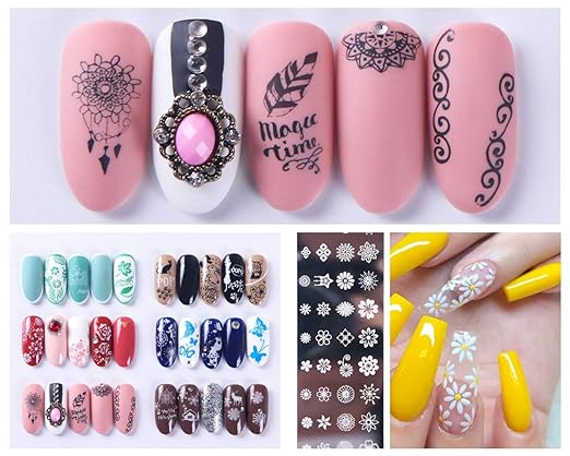 12 placas de estampado para uñas – Juego de sellos para uñas, herramienta de sello para uñas, sellos de mariposas y flores para esmalte de uñas de secado lento – Placa de estampado de uñas