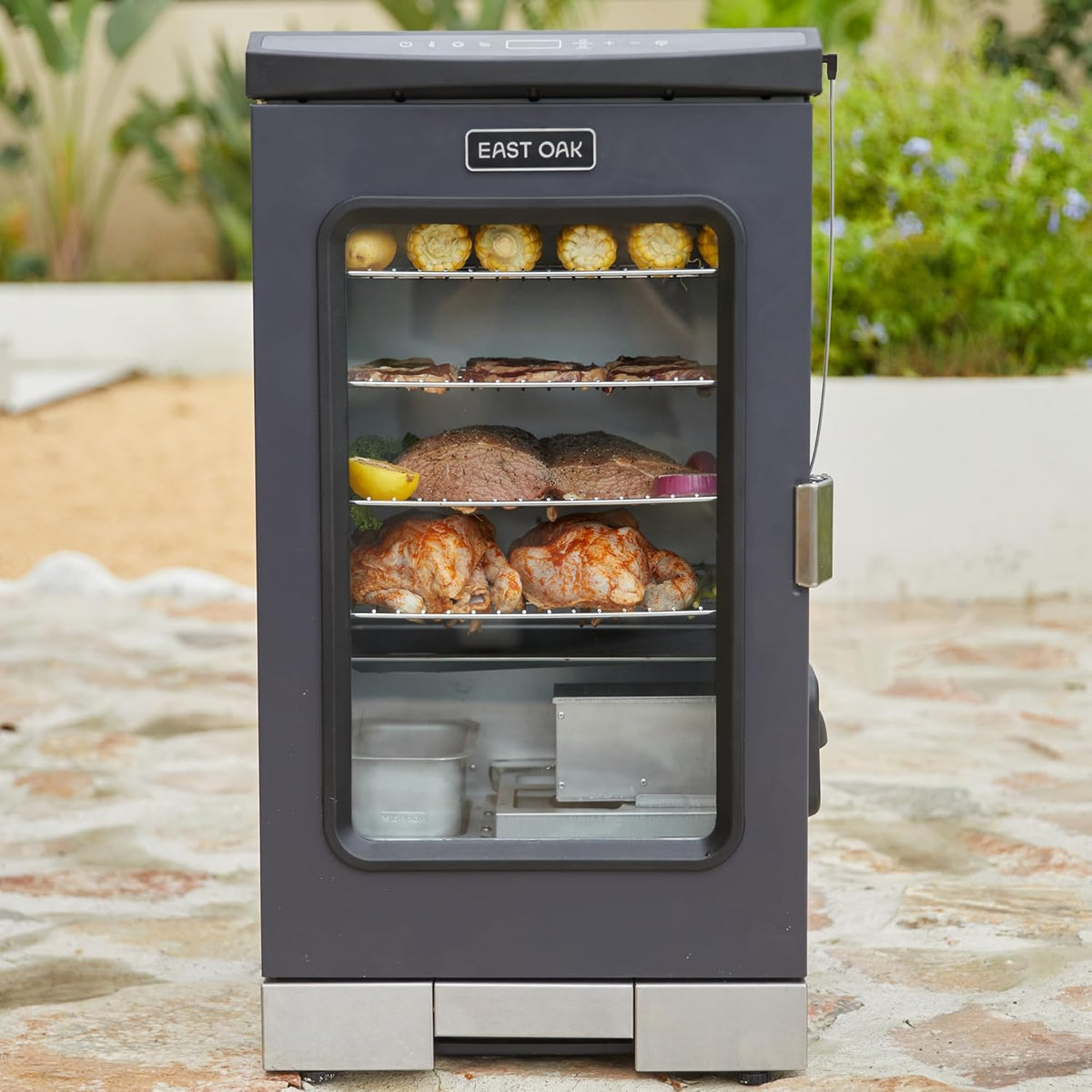 30" Digital Electric Smoker, Outdoor Smoker with Glass Door and Meat Thermometer, 725 Sq Inches of Cooking with Remote, 4 Detachable Racks Smoker Grill for Party, Home BBQ, Night Blue