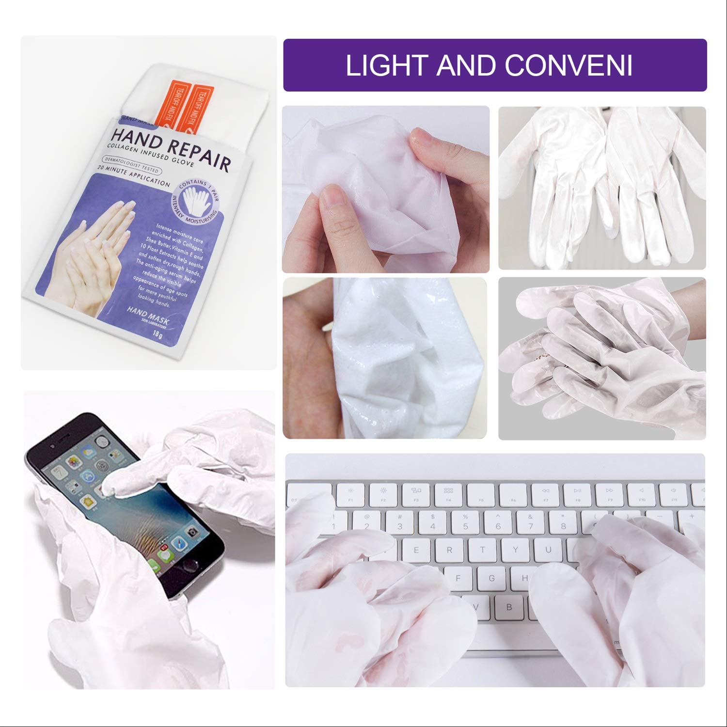 5 pares de guantes hidratantes para manos – Guantes exfoliantes con máscara para pelar las manos, guante reparador de manos para tratamiento de manos secas, eliminar la piel muerta, manos agrietadas para mujeres o hombres (máscara de manos de lavanda) 