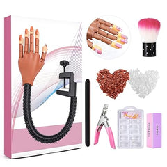 LIONVISON Mano de práctica para uñas acrílicas, kits de entrenamiento de manos flexibles para práctica de uñas, manos falsas para práctica de uñas, mano de maniquí de uñas móvil con 300 puntas de uñas, lima, cepillo y cortaúñas 