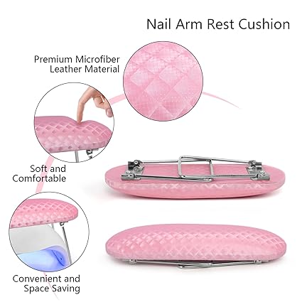 krofaue Nagelarmauflage, professionelle Mikrofaser-Leder-Nagelhandauflage, Ständer, Armlehne für Acrylnägel, Kissen, Handhalter mit rutschfestem Griff – ein Muss für Nageltechniker (Pink) 