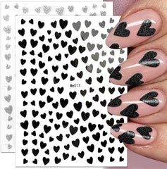 10 Sheets Heart Nail Stickers Glitter Shiny Love Nail Decals 3D Self Adhesive Nail Art Stickers Glitter Powder Effect Valentine's Day Hearts Designs DIY Valentines Manicure Decorations Accessories