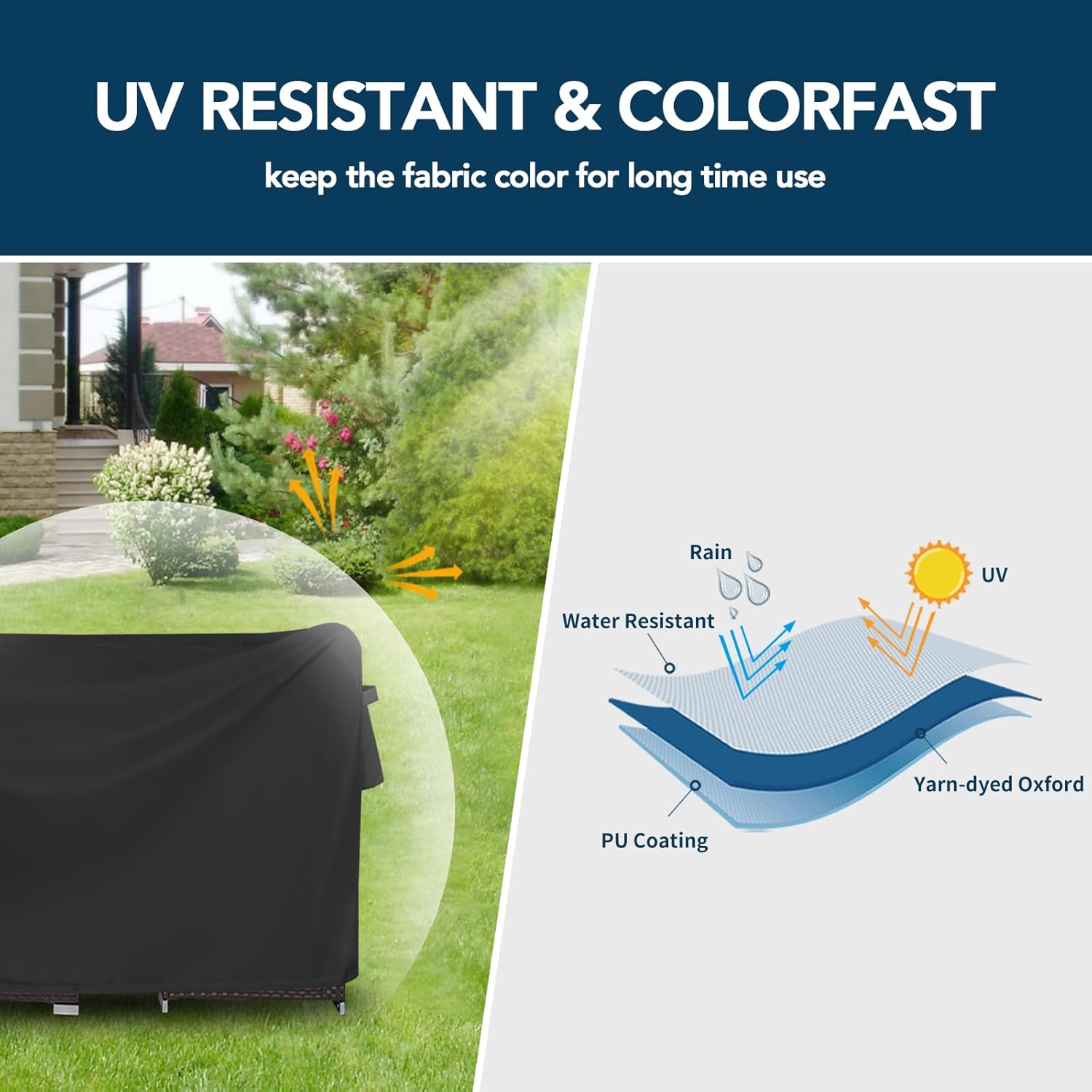 Rectangle Patio Furniture Cover Waterproof Outdoor Dining Table and Chair Cover Anti-UV Outside Sectional Sofa Set Covers (110"L x 84"W x 28"H, Black)