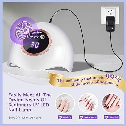 LadyMisty Lámpara de uñas LED UV de 72 W, secador de luz para esmalte de uñas en gel con 18 cuentas, 3 ajustes de temporizador y pantalla táctil LCD, sensor automático, uñas profesionales, blanco