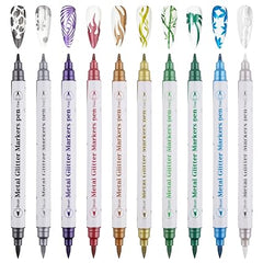 10 Color Metal Giltter 3D Nail Art Pens Set, Kalolary Double-ended Nail Point Graffiti Dotting Pen Drawing Painting Liner Brush for DIY Nail Art Beauty Adorn Manicure Tools(G)