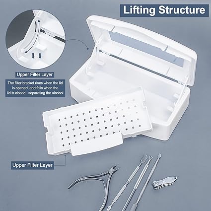 Ranrose Nail Tips Art Tool Sterilisatorbox für Nägel, Kunststoff-Sterilisationstablett für Pinzetten, weiße Nagelsterilisationsbox, Aufbewahrungsorganisator, Ausrüstung für Nagelpinzetten, Maniküreschneider 