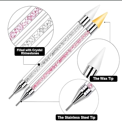 Vikerer 2 Pack Rhinestone Picker, Diamond Painting Dotting Pen Dual-end Rhinestones Pickup Tool for Nail Gems Flatback Swarovski Crystal Nail Art DIY Decoration Tool with 2 Extra Tips