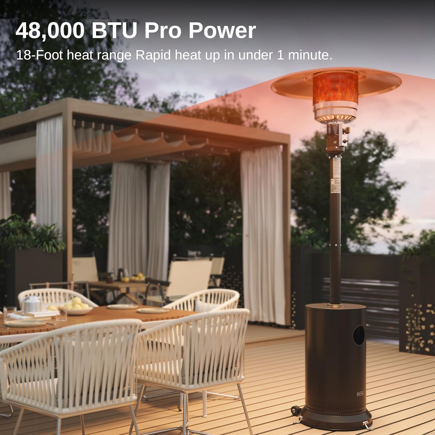 48,000 BTU Patio Heater for Outdoor Use With Round Table Design, Double-Layer Stainless Steel Burner and Wheels, Outdoor Patio Heater for Home and Commercial, Bronze, 31.9" x 31.9" x 86.6"