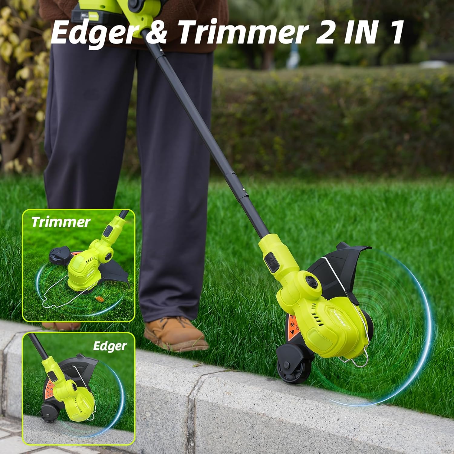 12-inch 20V Cordless String Trimmer with Fast Charger, 2 X 2.0Ah Battery Powered with Auto Line Feed, Lawn Edger with 8 Pcs Grass Cutter Spool Line and 2 Spool Cap