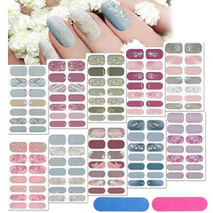 140 Pcs 10 Sheets Full Wrap Nail Stickers Nail Polish Strips Gradient Stickers Glitter Self Adhesive DIY Art Decals Strips with 2 Pcs Nail Files for Holiday Nail Decor (Classic Style)