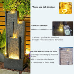 Water Fountain Outdoor Indoor Modern Cascading Floor - Standing Fountain with Led Lights and Pump 39.3” H Contemporary Curves Garden Fountain for Office,House, Garden, Patio