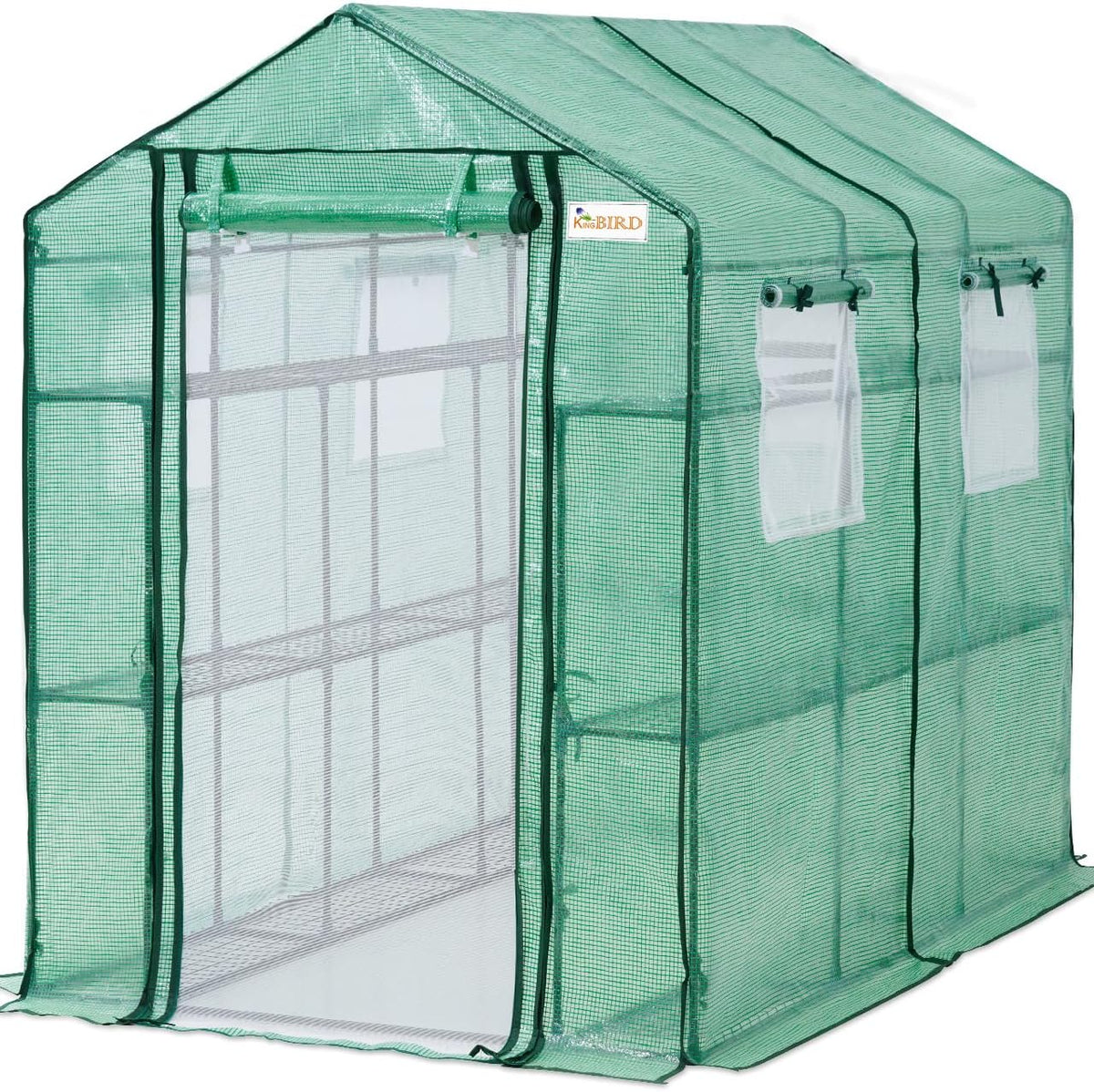 Upgraded 7 x 4.7 x 6.4 FT Walk-in Greenhouse for Outdoors, Thickened PE Cover & Heavy Duty Powder-Coated Steel, w/ Zippered Mesh Door & Screen Windows, 20 Sturdy Shelves for Garden, Green