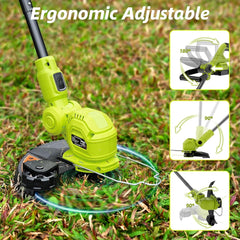 12-inch 20V Cordless String Trimmer with Fast Charger, 2 X 2.0Ah Battery Powered with Auto Line Feed, Lawn Edger with 8 Pcs Grass Cutter Spool Line and 2 Spool Cap