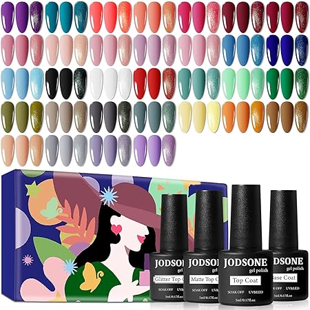 JODSONE 36 PCS Gel Nail Polish Set-32 Colors Gel Polish Kit Base Coat Glossy Matte and Glitter Top Coat Nail Polish Set Green Blue Red Pink Collection Gifts for Women